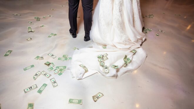 bride and groom money